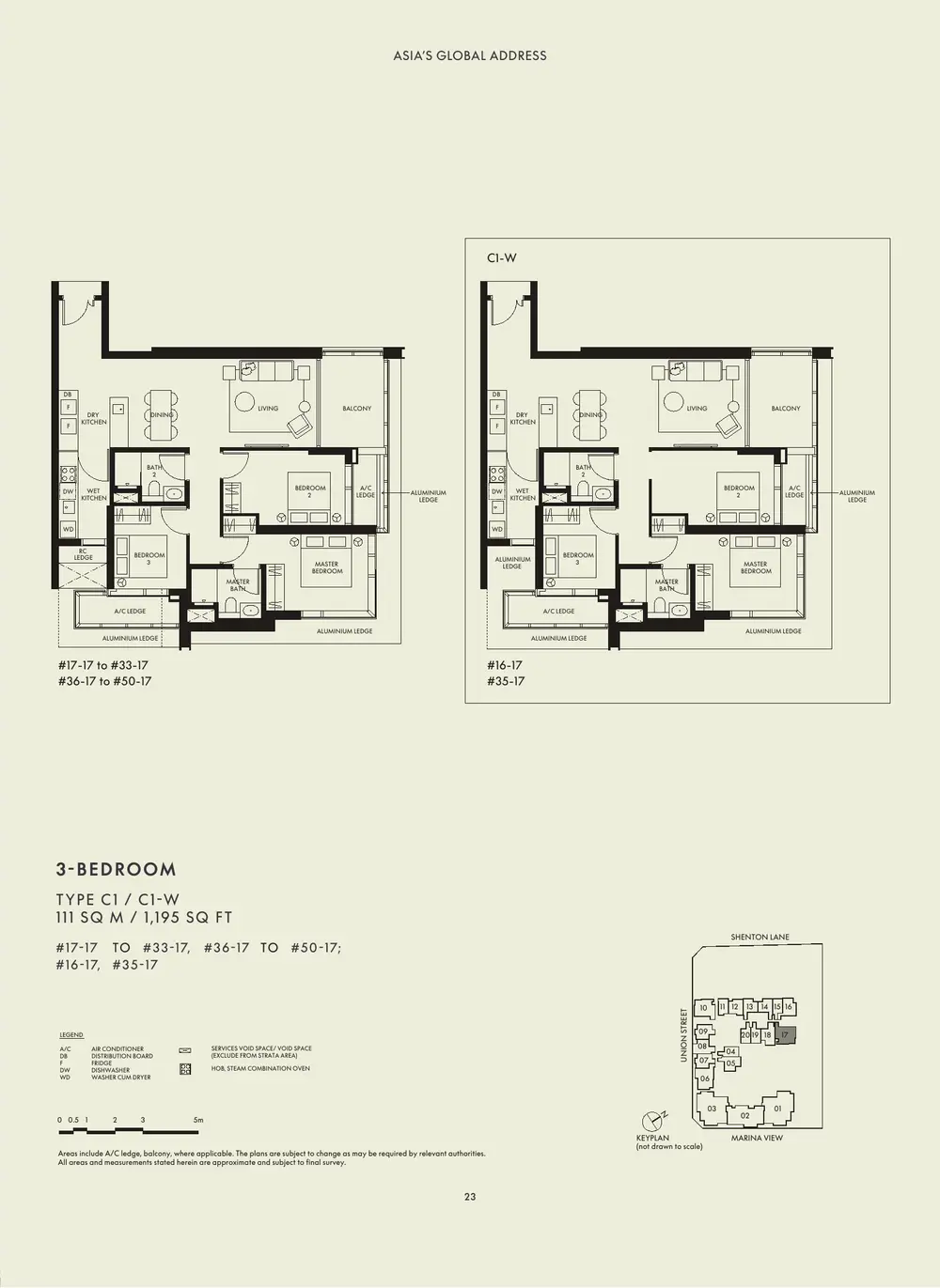 W Residences Marina View floor plan - 3 Bedroom - brochure page 23